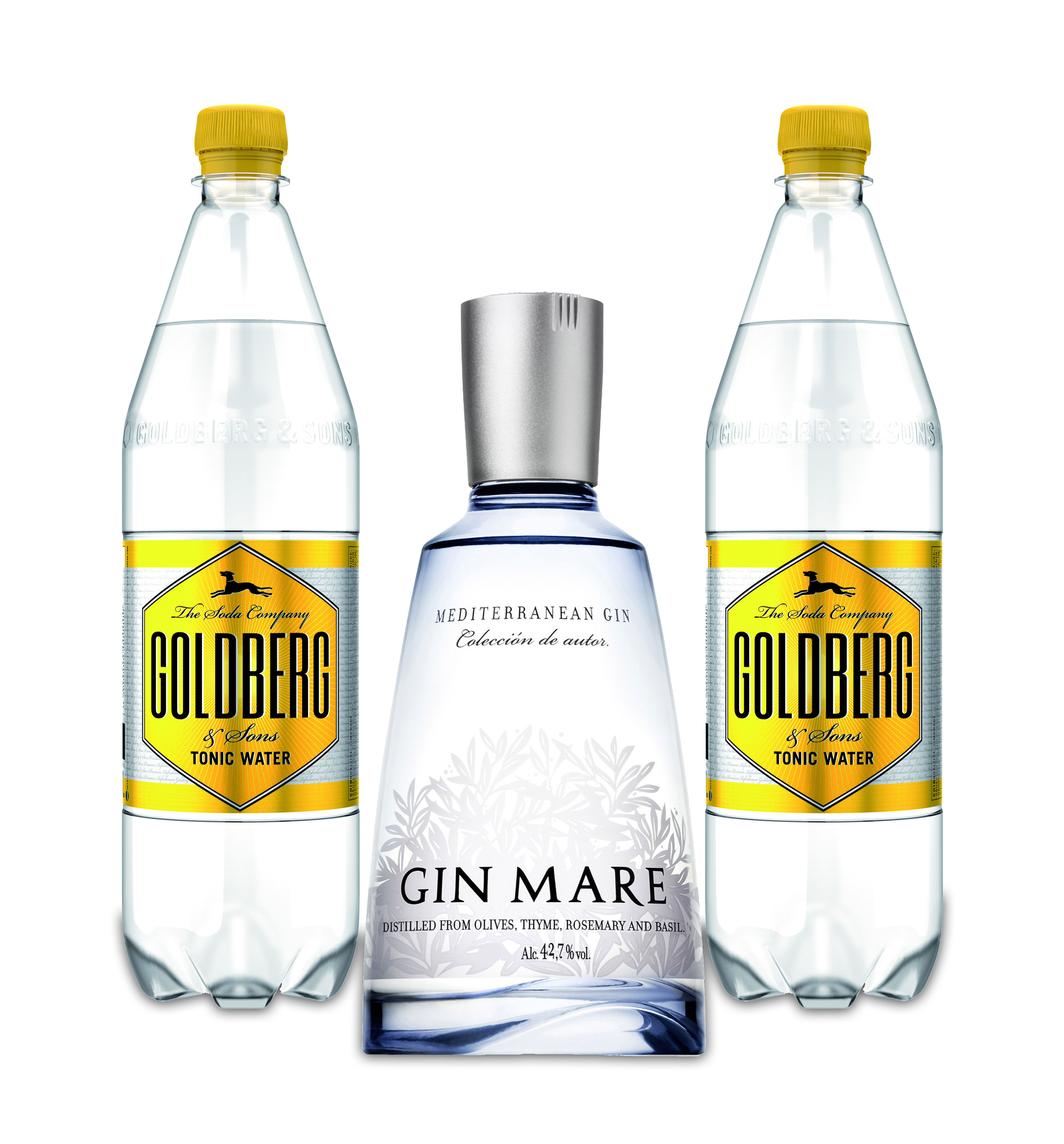 Gin Mare Gin Tonic Set - Gin Mare Gin 0,7l 700ml (42,7% Vol) + 2 Goldberg Tonic Water 1000ml - Inkl. Pfand MEHRWEG