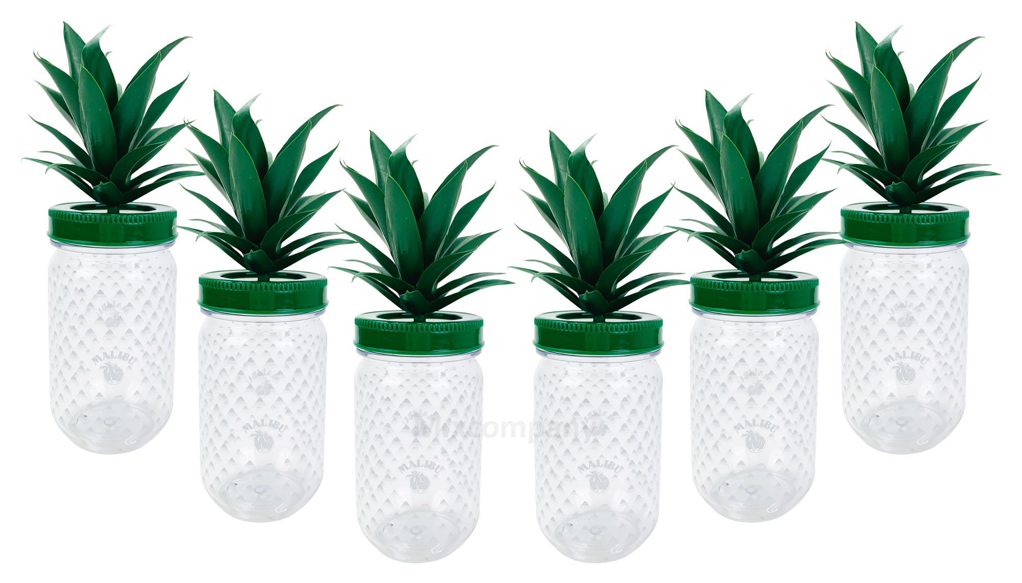 Malibu Cocktail Becher Set aus Kunststoff ananasform grün ca. 0,3l 300ml - 6 Stück Mehrweg Trinkbecher Cocktailbecher Ananas Glas Gläser