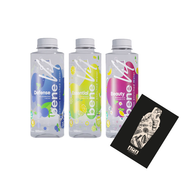 beneVit 3er tasting Essential + Defense + Beauty je 0,5L inkl. Pfand EINWEG Vitaminwasser von Sarah & Dominic Harrison