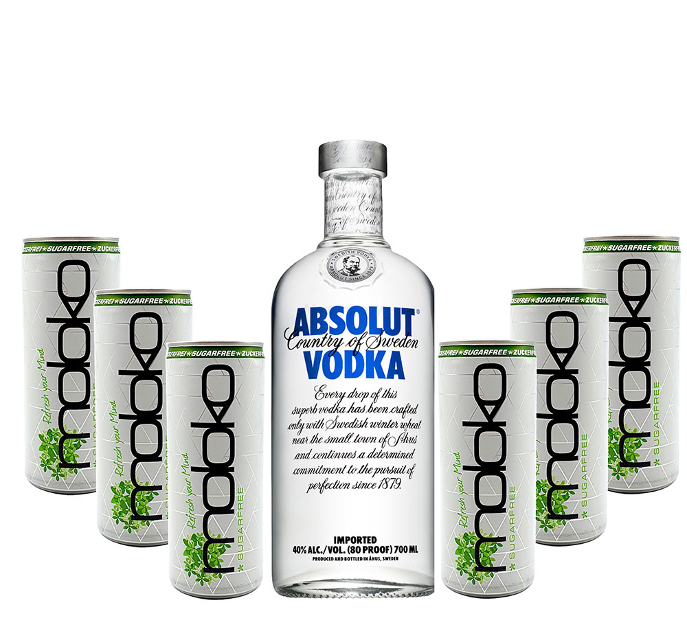 Absolut Vodka Wodka Set - Absolut Vodka 0,7l 700ml (40% Vol) + 6x Moloko Sugarfree 250ml inkl. Pfand - EINWEG- [Enthält Sulfite]
