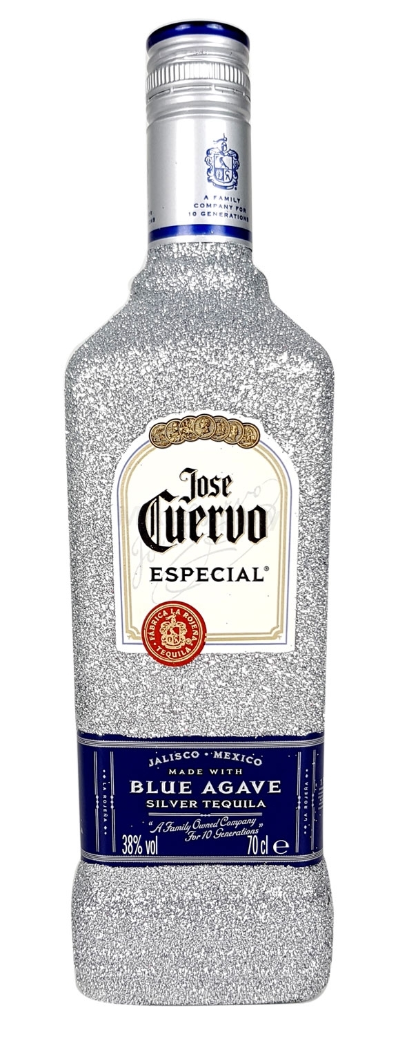 Jose Cuervo Tequila Silver Especial 0,7l 700ml (38% Vol) Bling Bling Glitzerflasche in silber -[Enthält Sulfite]