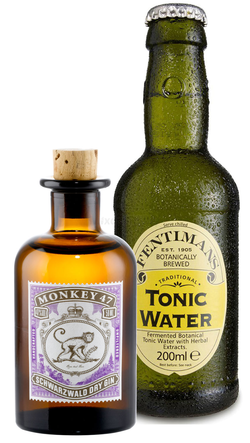 Gin Tonic Probierset - Monkey 47 Schwarzwald Dry Gin 50ml (47% Vol) + Fentimans Tonic Water 200ml inkl. Pfand MEHRWEG