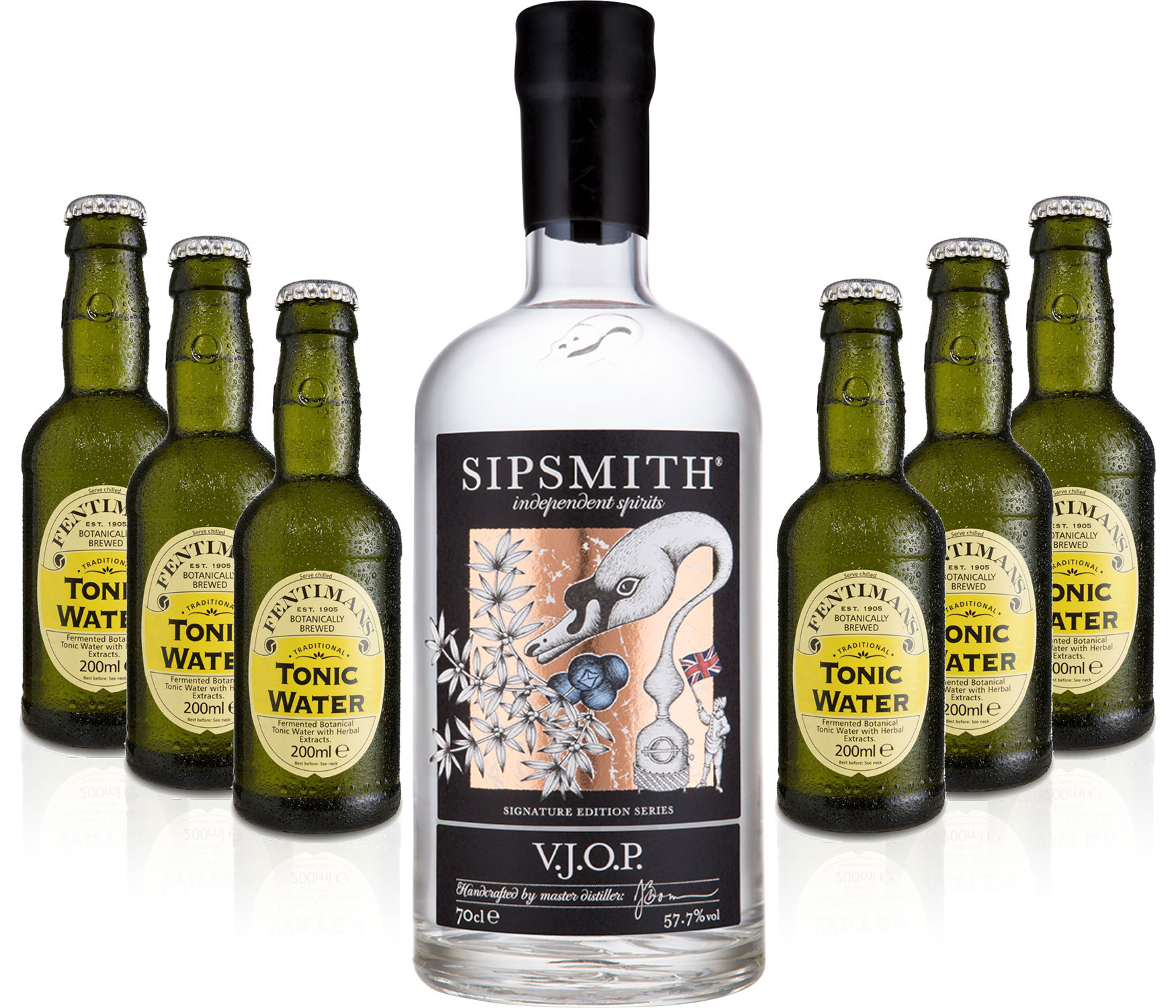 Gin Tonic Set - Sipsmith V.J.O.P. Gin 0,7l 700ml (57,5% Vol) + 6x Fentimans Tonic Water 200ml inkl. Pfand MEHRWEG -[Enthält Sulfite]