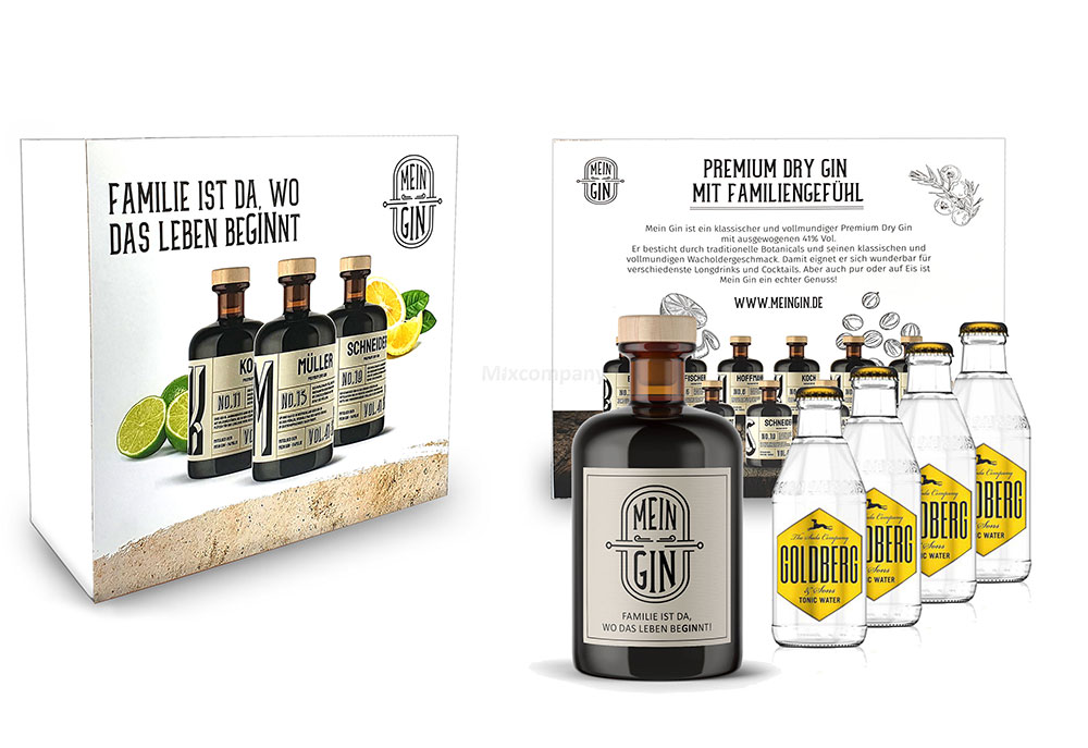 Mein Gin + Tonic Giftbox Geschenkset - Premium Dry Gin 0,5l (41% Vol) + 4x Goldberg Tonic Water 200ml inkl. Pfand MEHRWEG - [Enthält Sulfite]