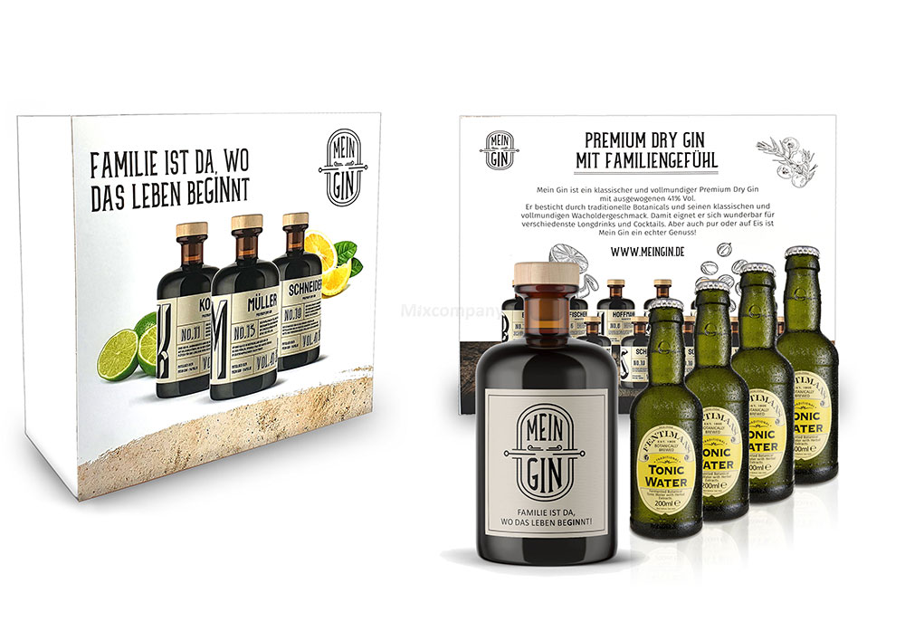 Mein Gin + Tonic Giftbox Geschenkset - Premium Dry Gin 0,5l (41% Vol) + 4x Fentimans Tonic Water 200ml inkl. Pfand MEHRWEG- [Enthält Sulfite]