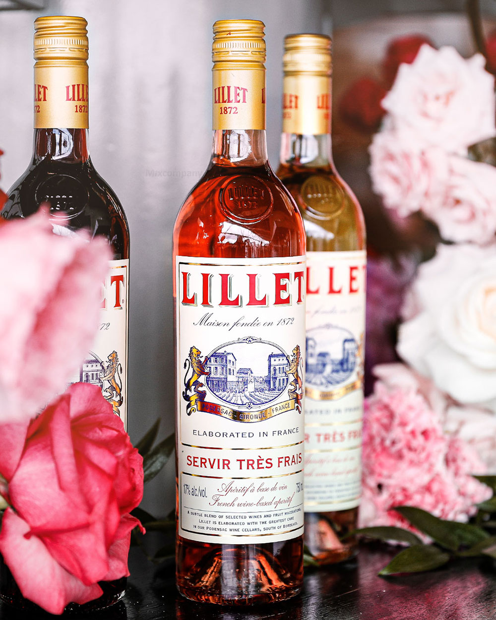 Lillet Schuber Geschenkset - Lillet Rose Aperitiv de France 750ml (17% Vol) Aperitifwein + 2 Weingläser