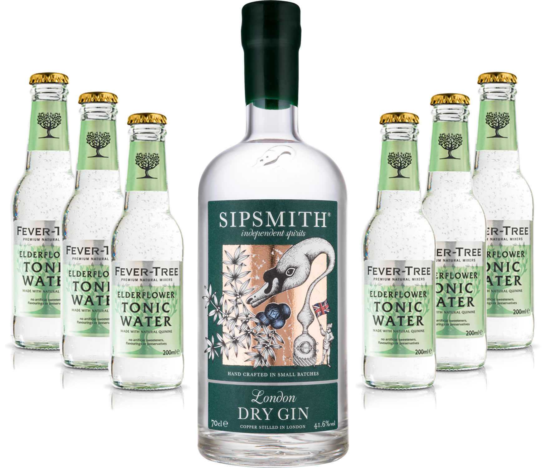 Gin Tonic Set - Sipsmith London Dry Gin 0,7l 700ml (41,6% Vol) + 6x Fever Tree Elderflower Tonic Water 200ml inkl. Pfand MEHRWEG -[Enthält Sulfite]