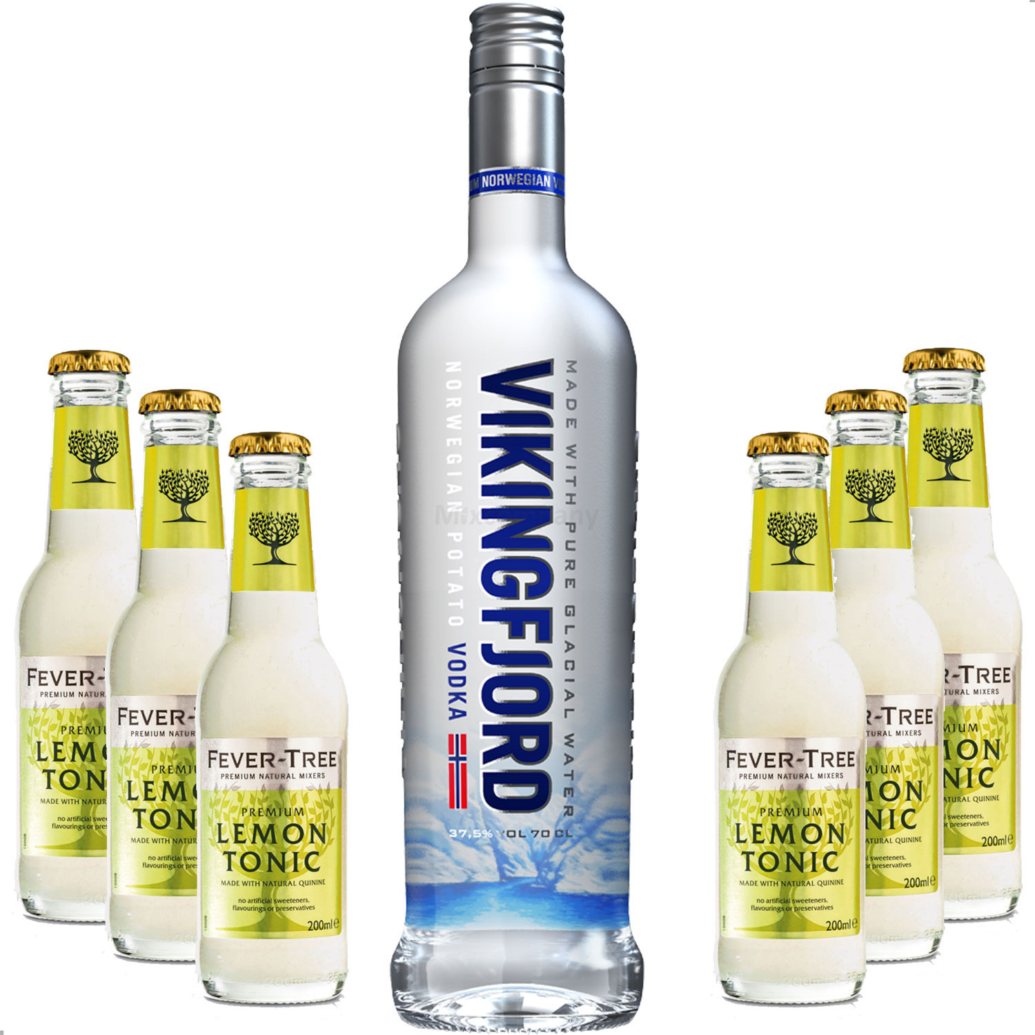 Vodka Lemon Set - Vikingfjord Vodka 0,7l 700ml (37,5% Vol) + 6x Fever Tree Lemon Tonic 200ml inkl. Pfand MEHRWEG