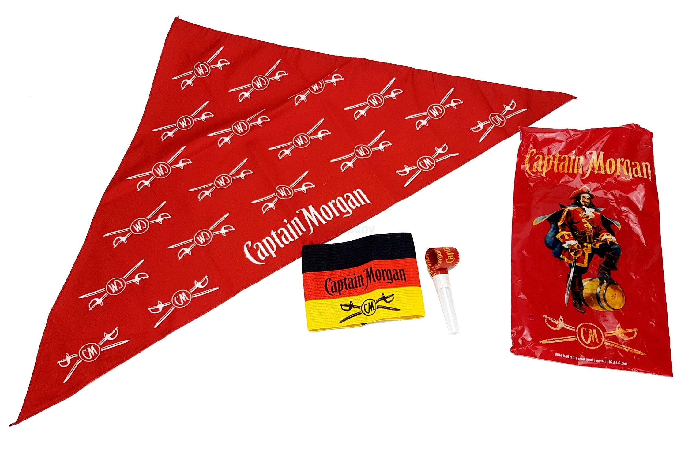 Captain Morgan WM 2018 Fan Set - Bandana + Tüte + Kapitänsband Armband Schweißband in schwarz,rot,gold