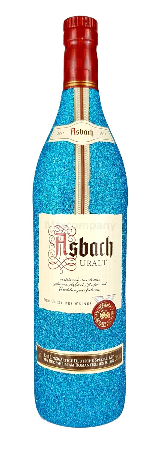 Asbach Uralt Weinbrand 0,7l 700ml (35% Vol) - Bling Bling Glitzerflasche in blau -[Enthält Sulfite]
