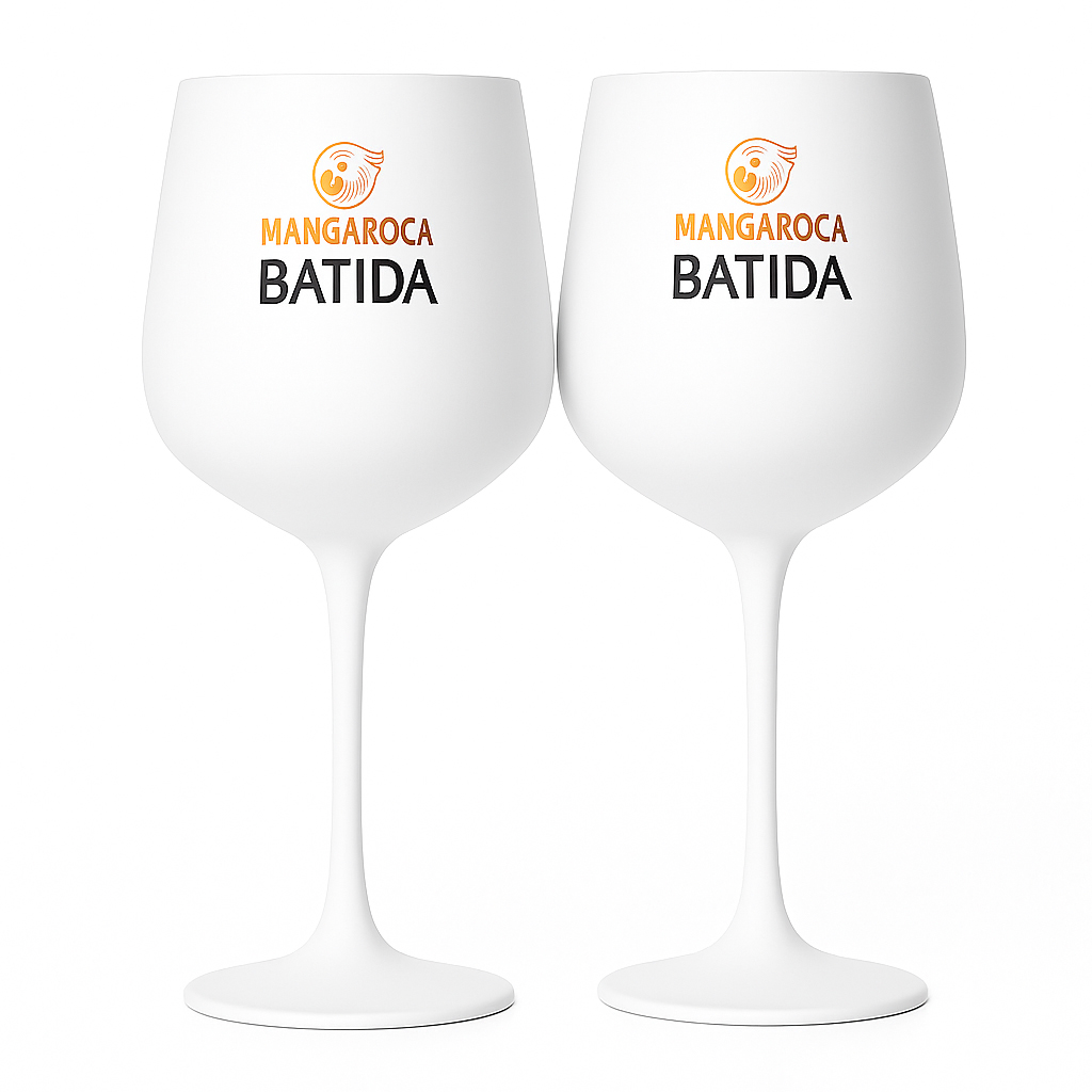 Mangaroca Batida 2er-Set Ballongläser Weiß – Mattes Cocktailglas Set mit Logo – Perfekt für Batida de Coco & Sommerdrinks