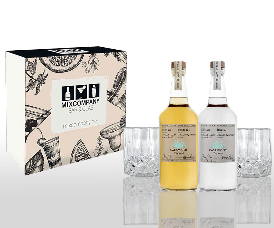 George Clooney 2er Geschenkset Casamigos Tequila Blanco + Reposado je 0,7L (40% Vol) + 2 Tumbler Kristalloptik- [Enthält Sulfite]