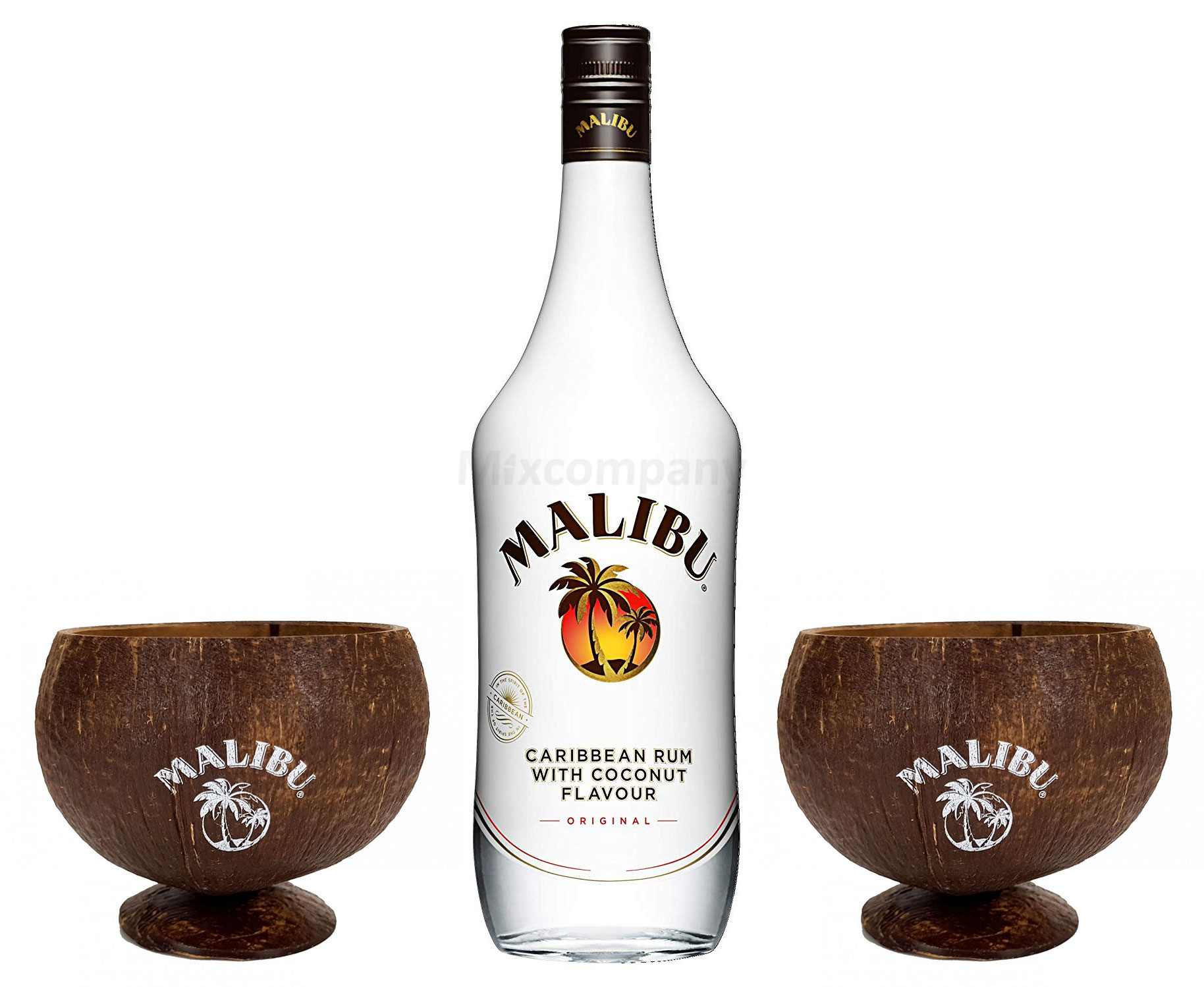 Malibu Karibik Rum Kokos Aroma 0,7l (21% Vol) Caribbean Kokosrum + 2x echte Kokosnuss Kokos Cocktail Becher Kokoslikör Cocktail- [Enthält Sulfite]
