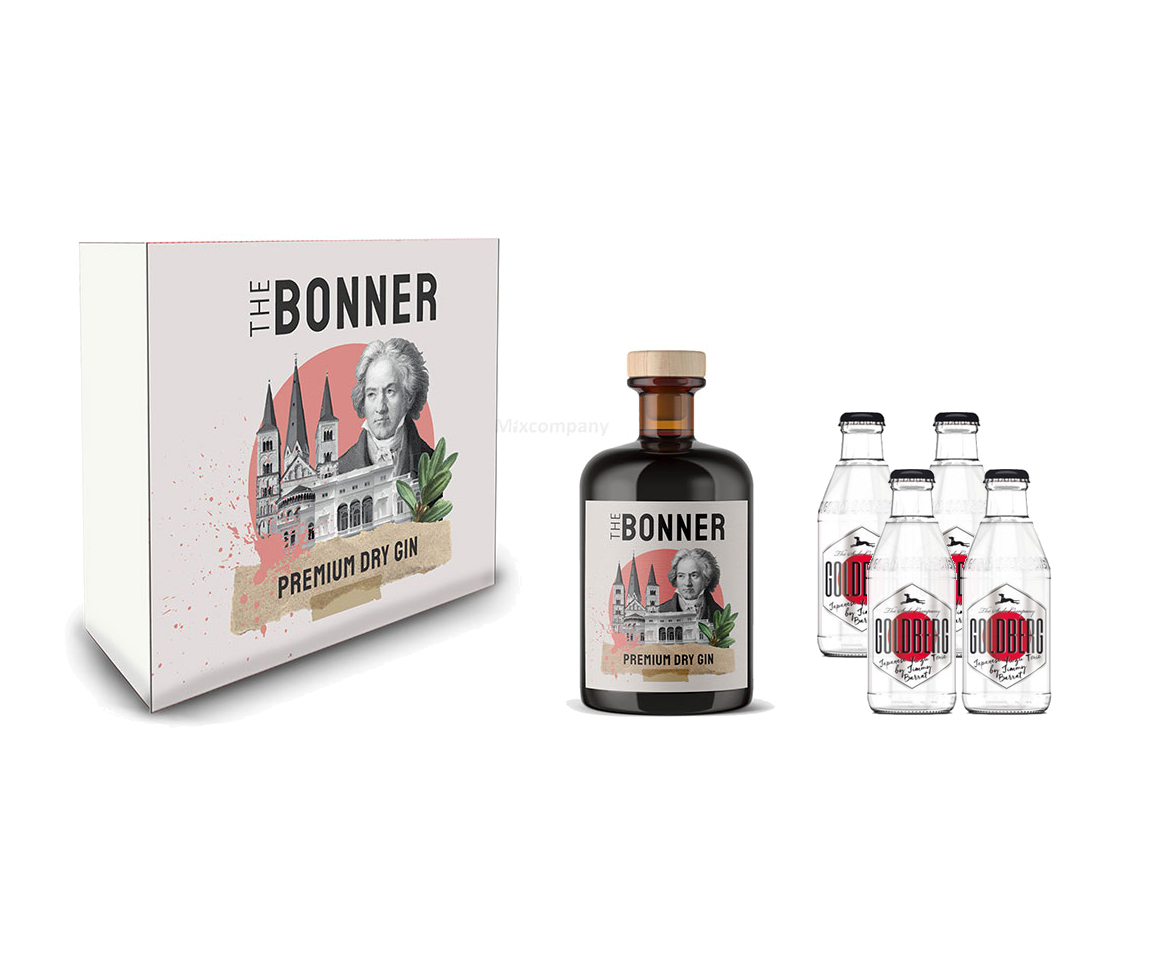 The Bonner Geschenkset - The Bonner Premium Dry Gin 0,5l (41% Vol) + 4x  Goldberg  Japanese  Yuzu Tonic 200ml inkl. Pfand EINWEG - [Enthält Sulfite]