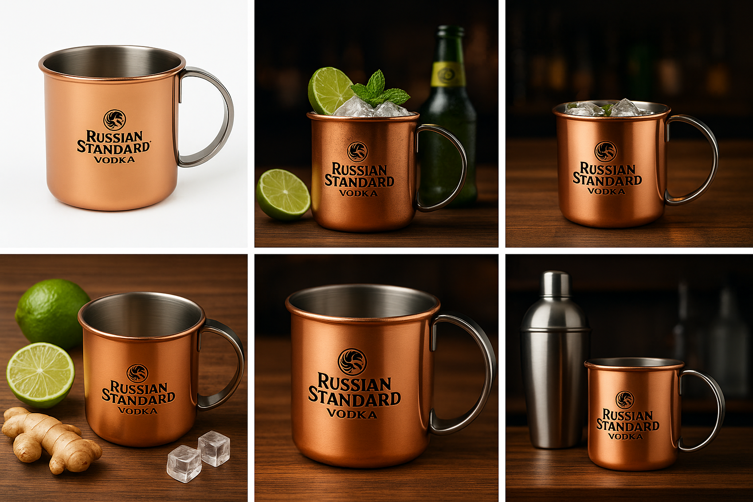 Russian Standard Moscow Mule Becher – Kupferbecher aus Edelstahl | Für Moscow Mule, Cocktails & Longdrinks 