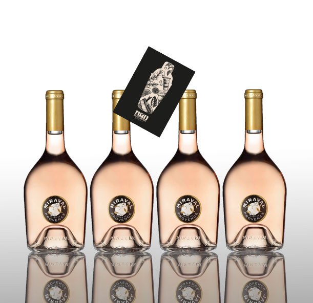 Angelina Jolie + Bratt Pitt Miraval Cotes de Provence Rose Wein 4x 0,75L (13% Vol) Jolie-Pitt Miraval Wein - 4er Set - [Enthält Sulfite]