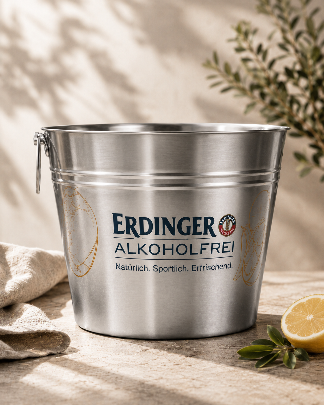 ERDINGER Alkoholfrei Getränkekühler aus Metall Hochwertiger Flaschenkühler & Eisbehälter für Partys, Events und Gastronomie 