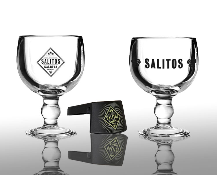Salitos Salrita Cocktail 4er Set - 4x Cocktailglas + 4x Flaschenhalter