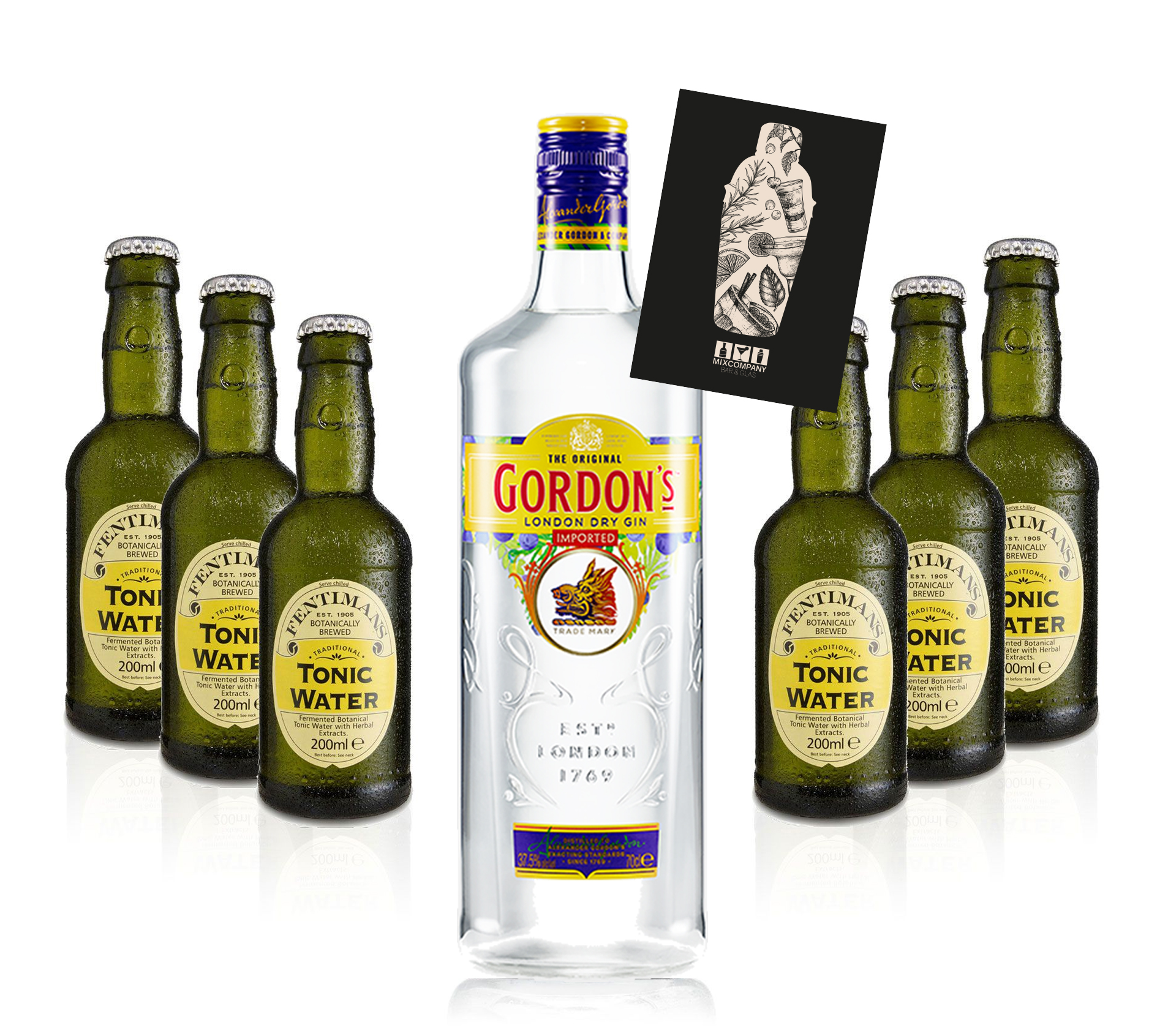 Gin Tonic Set - Gordons Gin 0,7l 700ml (37,5% Vol) + 6x Fentimans Tonic Water 200ml inkl. Pfand MEHRWEG