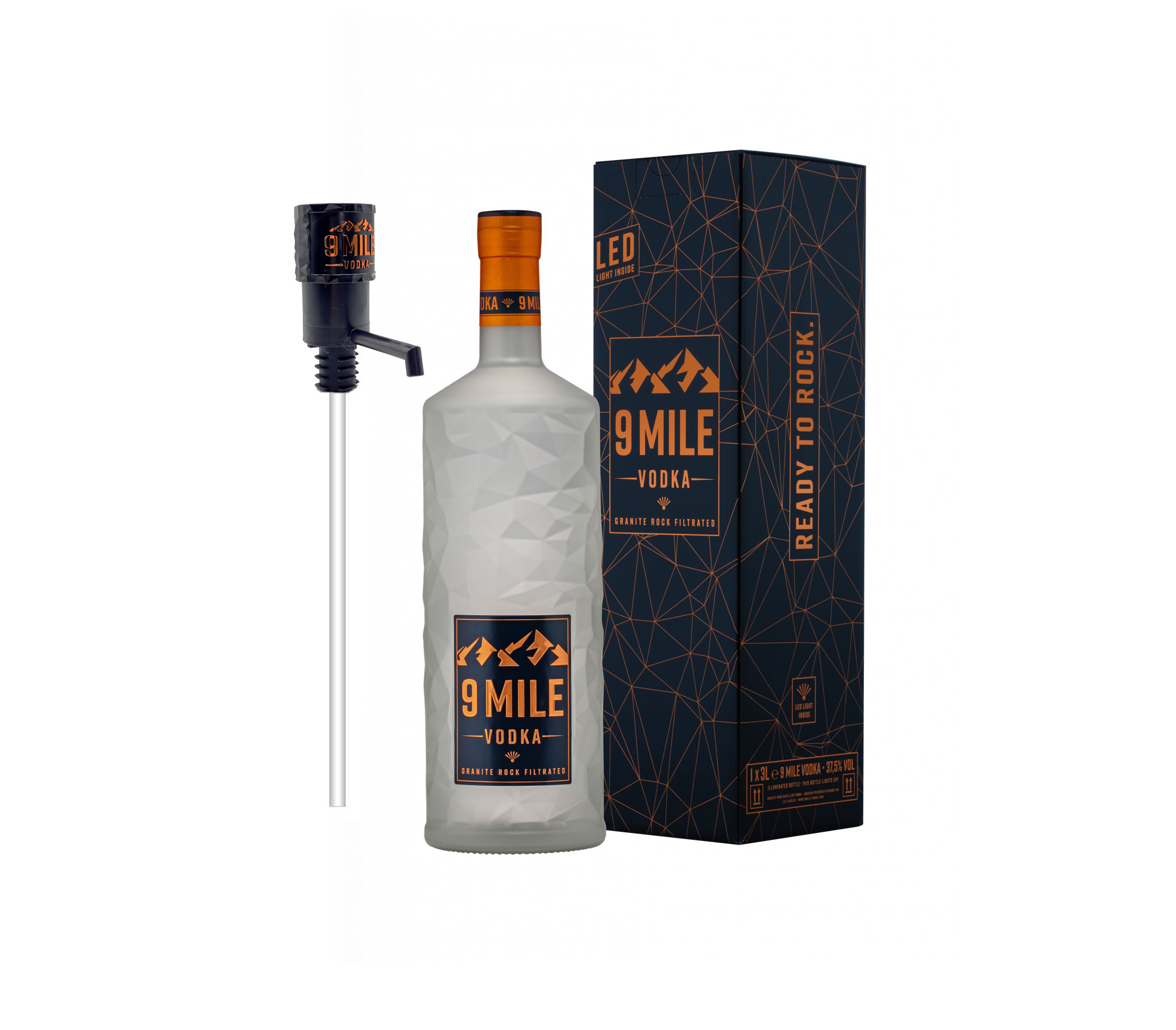 9 Mile Vodka Magnum Wodka 3l (37,5% Vol) mit Pumpe 3000ml Flasche- [Enthält Sulfite]