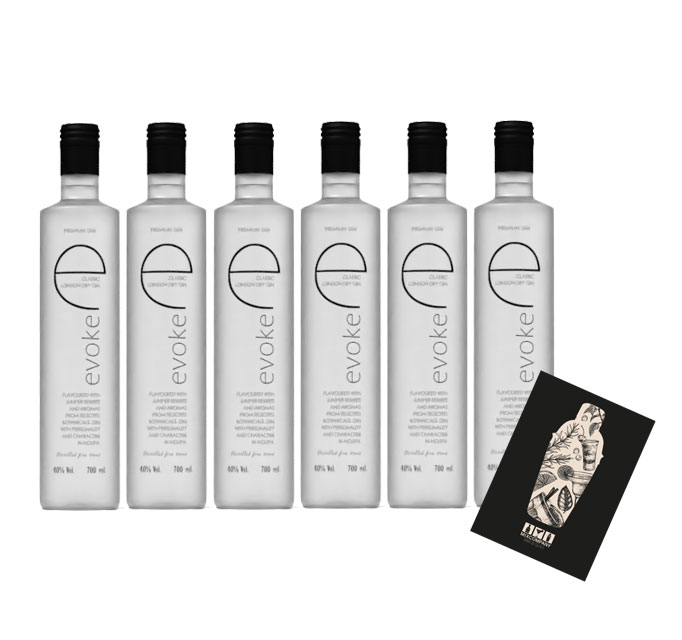 Evoke 6er Set London Dry Gin 6x 0,7L (40% Vol) Der 5 fach destillierte Gin mit Aromen von Wacholderbeeren und ausgewählten Botanicals - [Enthält Sulfite]