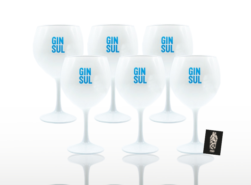 Gin Sul 6er-Set Ballongläser weiß mit blauer Aufschrift ca. 500ml Fassungsvermögen 
