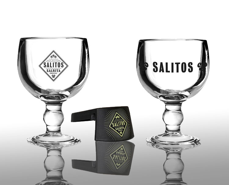 Salitos Glas Salitos Salrita Ballon Glas 1 Stück Pokal + Flaschen Halterung