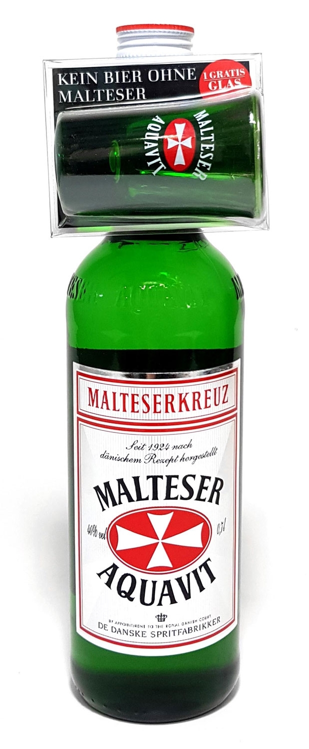 Malteser Aquavit Geschenkset - Malteser Aquavit 0,7l 700ml (40% Vol) + Glas -[Enthält Sulfite]