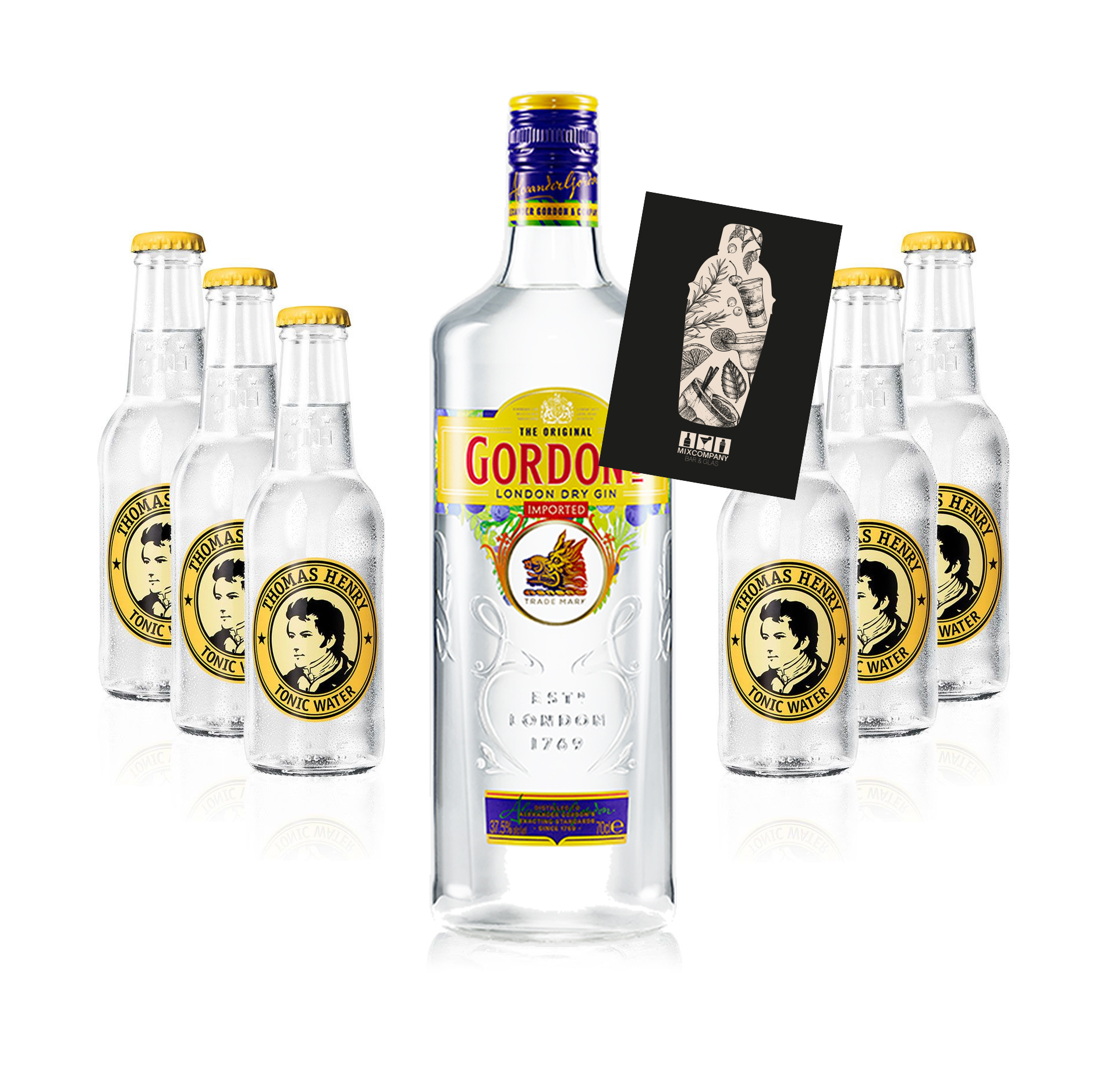 Gin Tonic Set - Gordons Gin 0,7l 700ml (37,5% Vol) + 6x Thomas Henry Tonic Water 200ml inkl. Pfand MEHRWEG