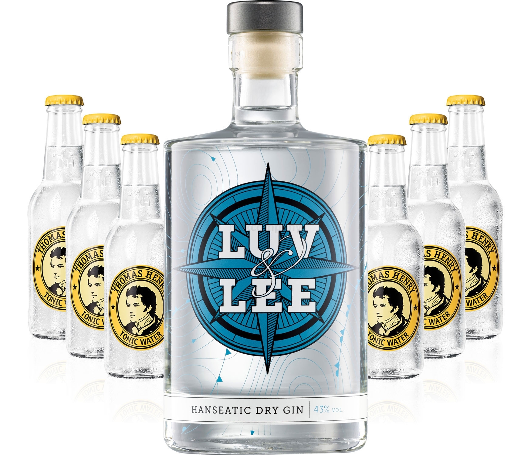 Luv & Lee Hanseatic Dry Gin Tonic Set - Luv & Lee Gin 0,5l (43% Vol) + 6x Thomas Henry Tonic Water 200ml inkl. Pfand MEHRWEG