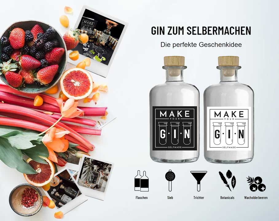 Make Your Gin Geschenkset in Holzbox - Gin zum Selbermachen - 12 Botanicals + Bar Trichter + Anleitung mit Rezept