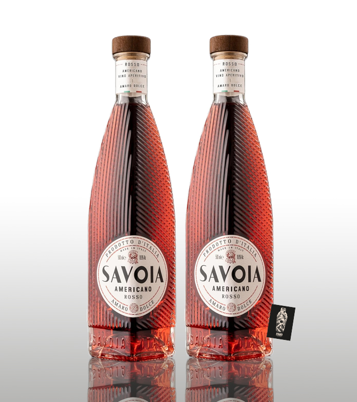 Savoia 2er-Set Americano Rosso 2x 0,5L (18,6% vol.) aromatisierter italienischer Aperitifwein mit bittersüßem Zitrusgeschmack aus Turin- [Enthält Sulfite]