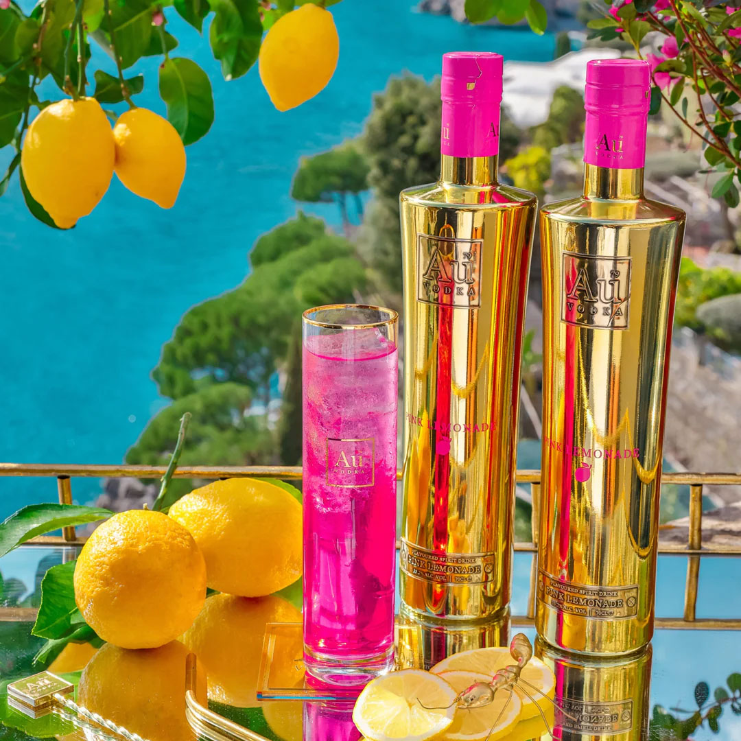 Au Vodka 2er Set Pink Lemonade 0,7L (35,2% Vol) 2x aromatisierte Wodka Spirituose Zitrone- [Enthält Sulfite]