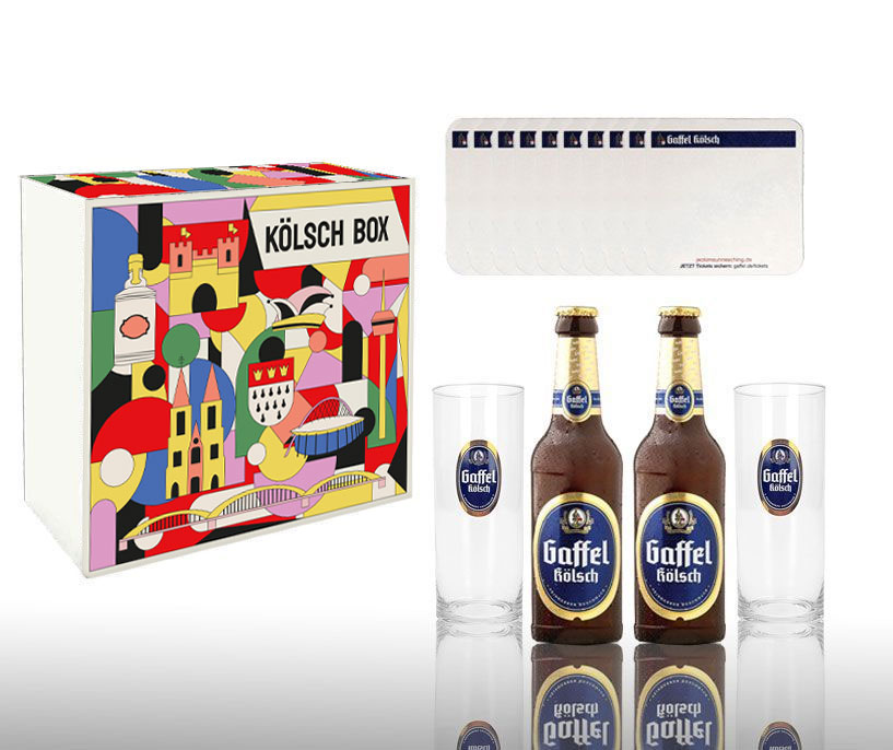 Gaffel Kölsch Geschenkset 2x Bier 0,33L (4,8% Vol) + 2x Glas Biergläser + 10x Bierdeckel inkl Pfand MEHRWEG - [Enthält Sulfite]