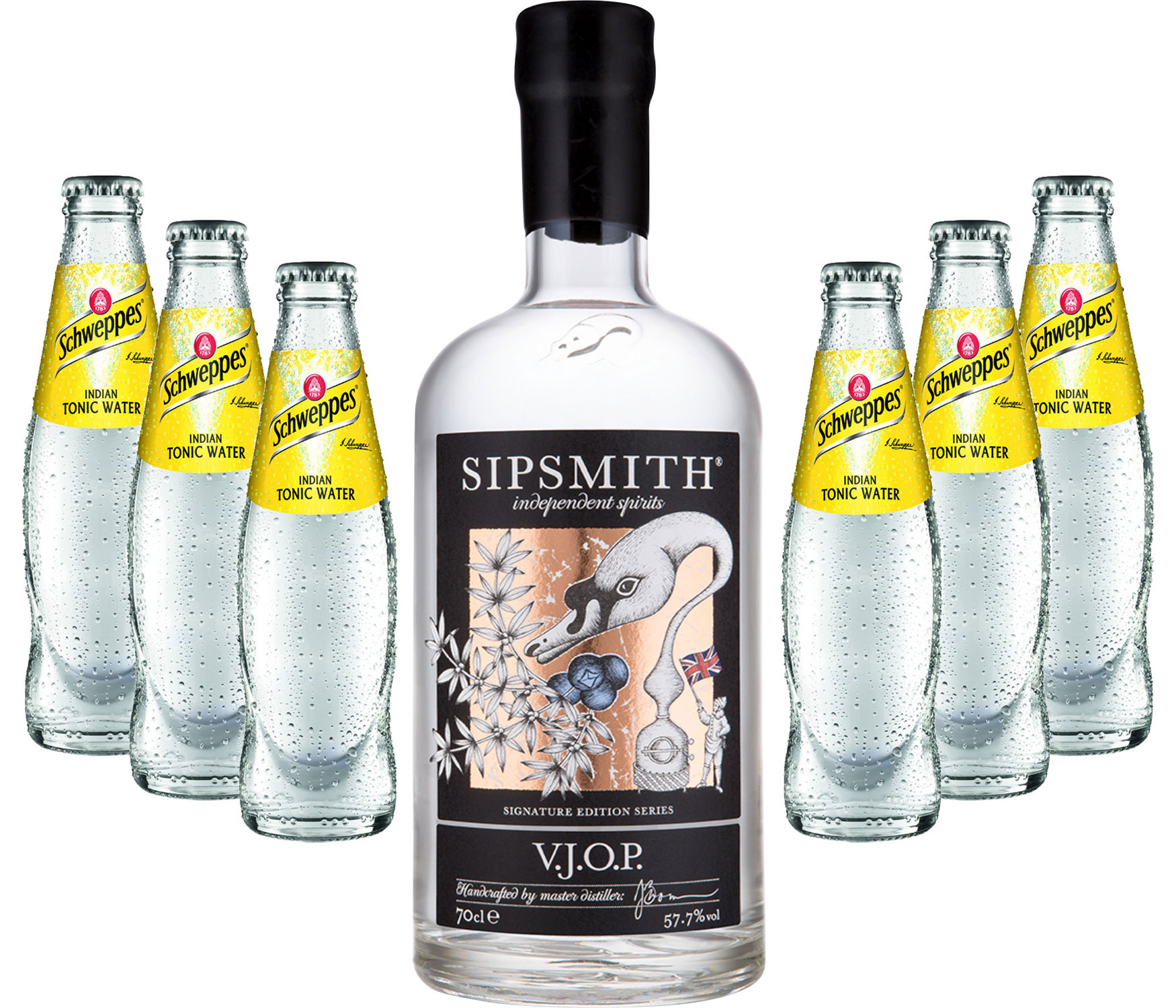 Gin Tonic Set - Sipsmith V.J.O.P. Gin 0,7l 700ml (57,5% Vol) + 6x Schweppes Tonic Water 200ml inkl. Pfand MEHRWEG -[Enthält Sulfite]