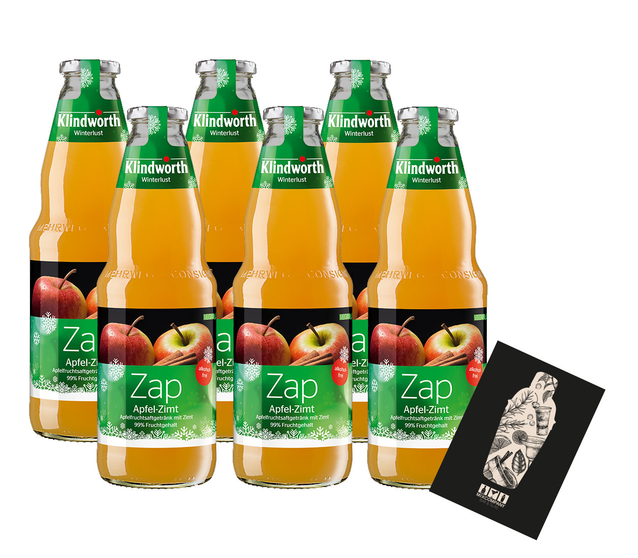 Klindworth Zap 6x Alkoholfreier Punsch Apfel Zimt Vegan / Kinderpunsch 6x 1L inkl. Pfand Mehrweg