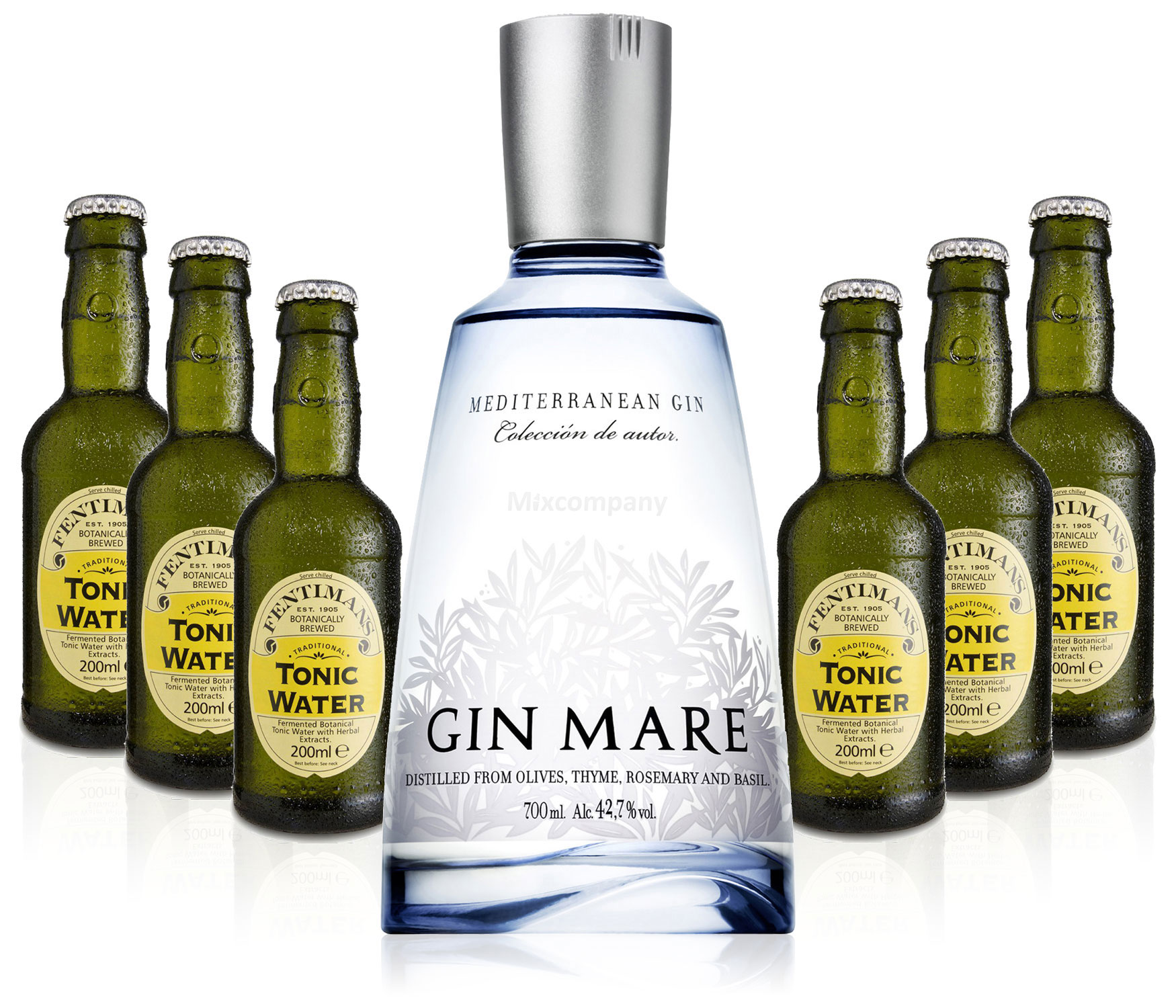 Gin Tonic Set - Gin Mare 0,7l 700ml (42,7% Vol) + 6x Fentimans Tonic Water 200ml - Inkl. Pfand MEHRWEG