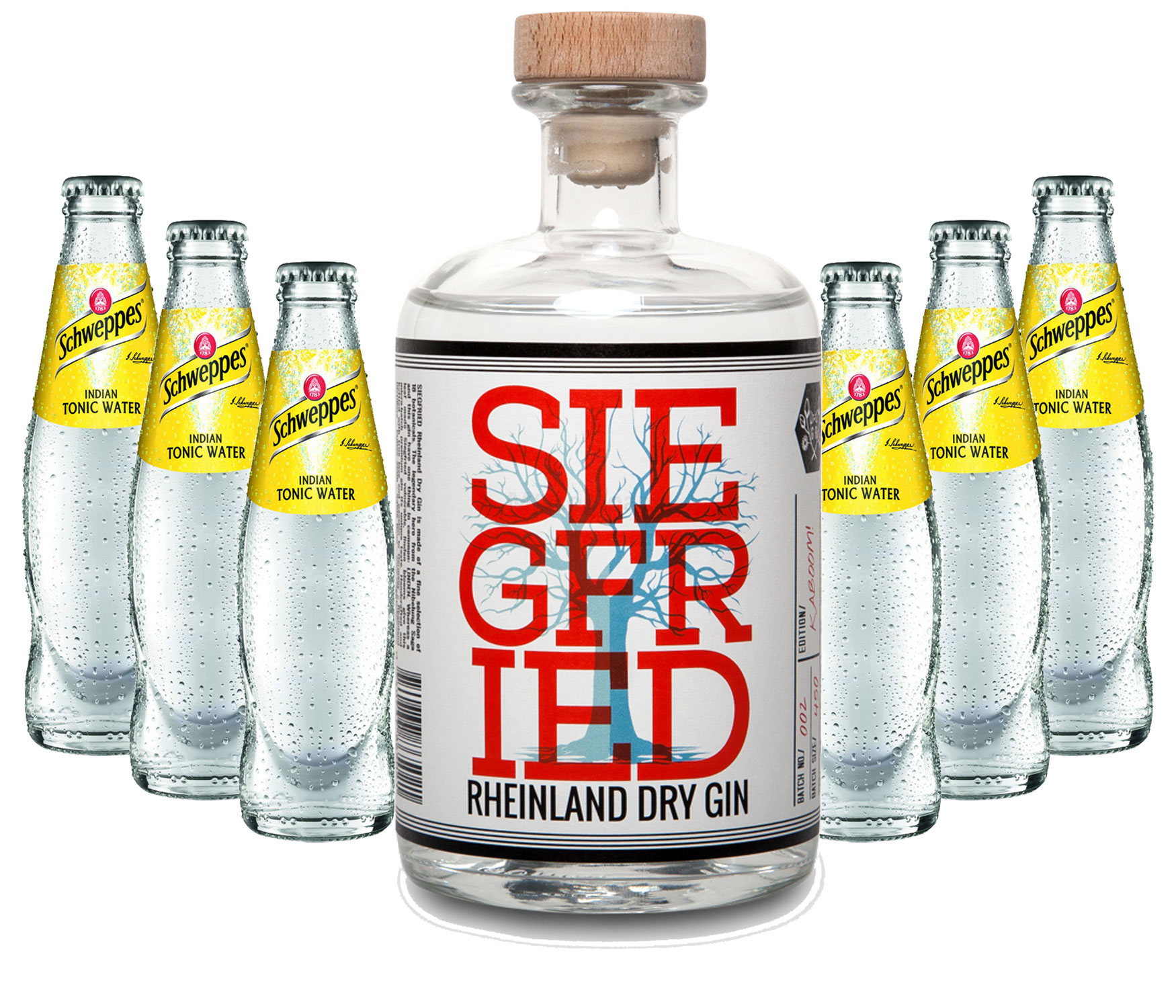 Gin Tonic Set - Siegfried Rheinland Gin 0,5l (41% Vol) + 6x Schweppes Tonic Water 200ml inkl. Pfand MEHRWEG