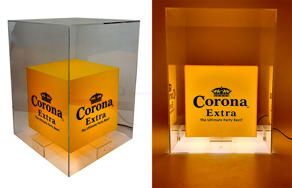 Corona Tisch mit Leuchtschild / Werbeschild / Werbetisch / Leuchtreklame LED Beleuchtet mit Netzteil in Gelb