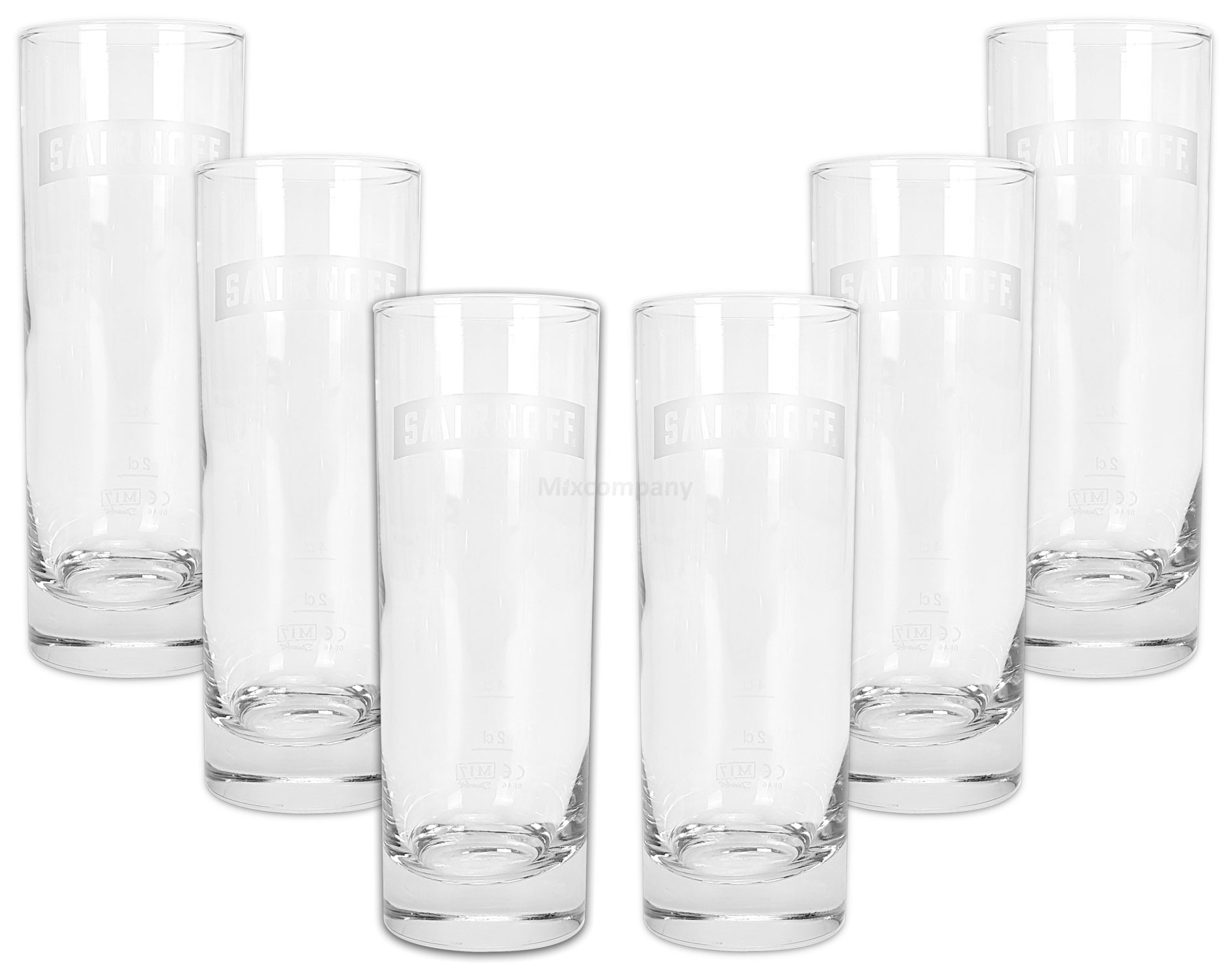 Smirnoff Vodka Cocktail Longdrink Glas Gläser Set - 6x Longdrinkgläser 2/4cl geeicht