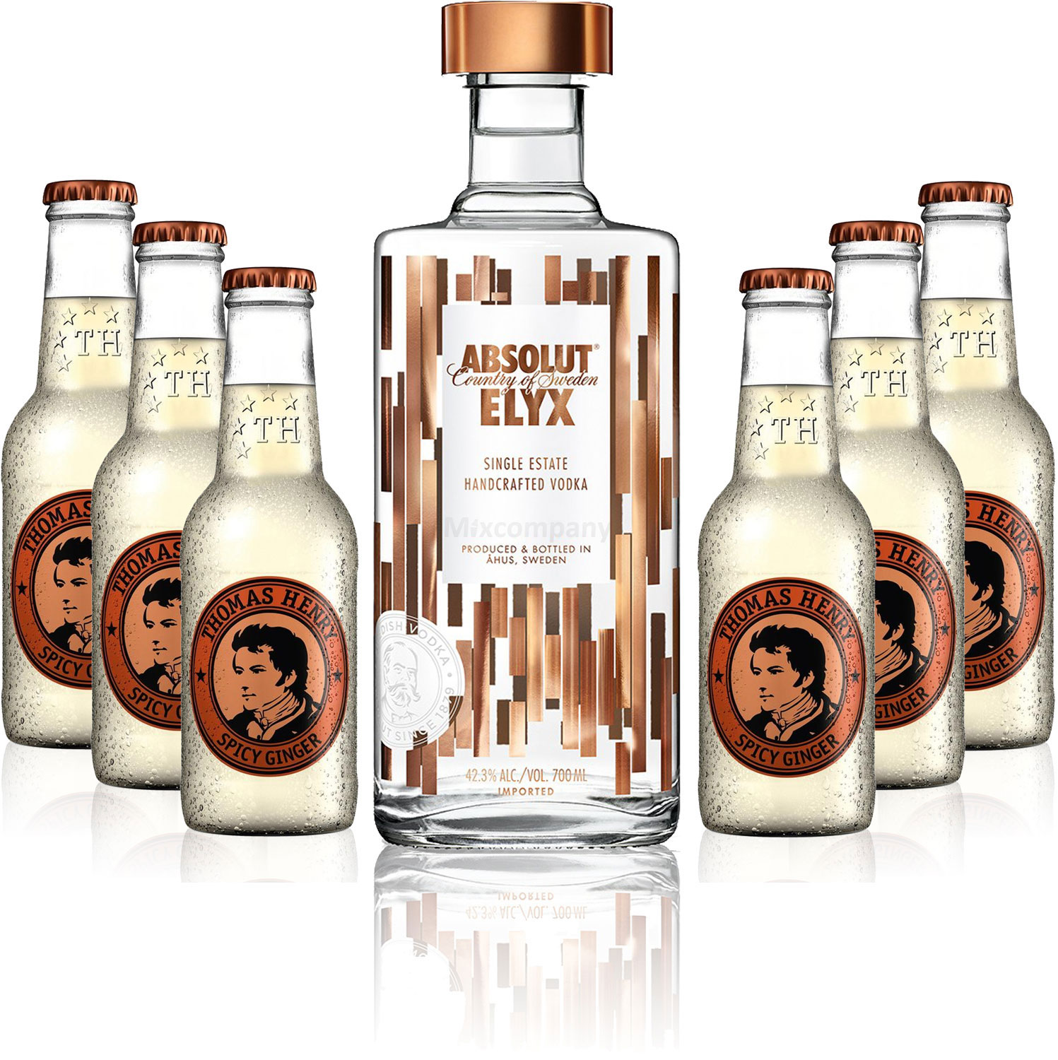 Moscow Mule Set - Absolut Elyx Vodka 0,7l 700ml (42,3% Vol) + 6x Thomas Henry Spicy Ginger 200ml - Inkl. Pfand MEHRWEG