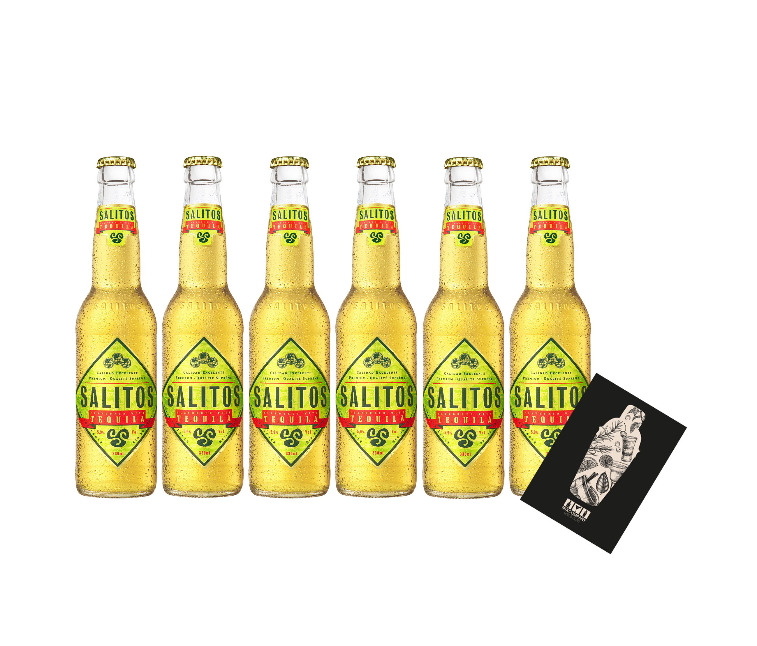 Salitos 6er Set Bier Salitos Tequila Beer 6x 0,33L (5,9% Vol) inkl. Pfand MEHRWEG mit Mixcompany Grußkarte- [Enthält Sulfite]