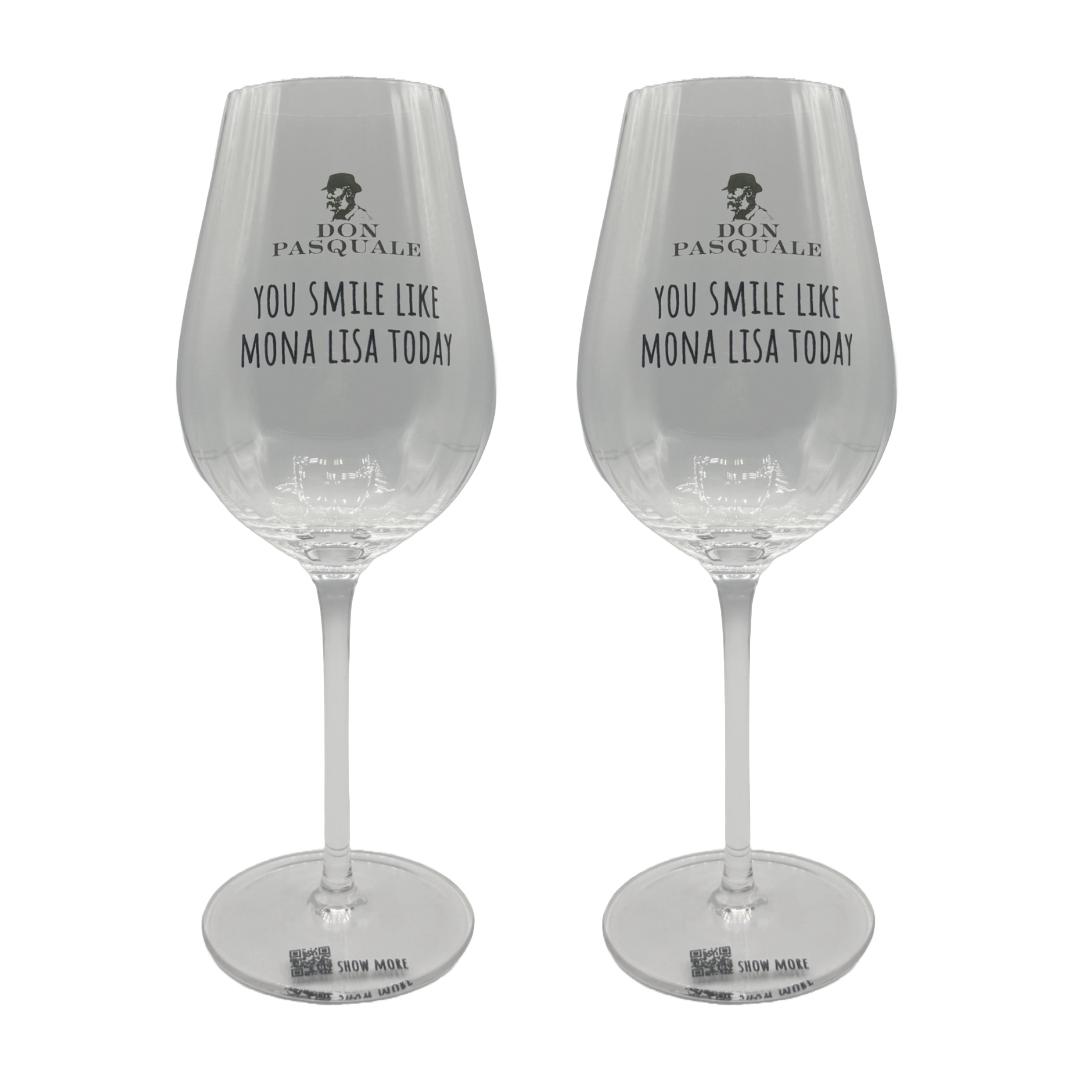 Don Pasquale Ballongläser 2er-Set – „You smile like Mona Lisa today“, elegante Spruchgläser für Wein & Spritz