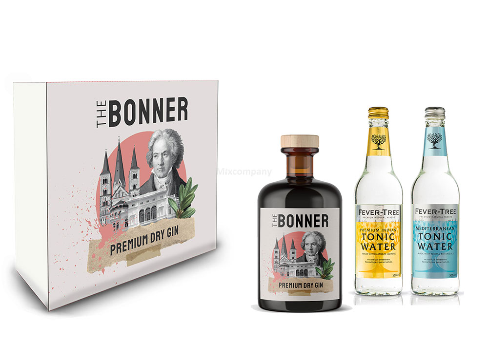 The Bonner Geschenkset - The Bonner Premium Dry Gin 0,5l (41% Vol) + 1x Fever-Tree Indian Tonic Water + 1x Fever-Tree Mediterranean Tonic Water a 500ml inkl. Pfand MEHRWEG- [Enthält Sulfite]