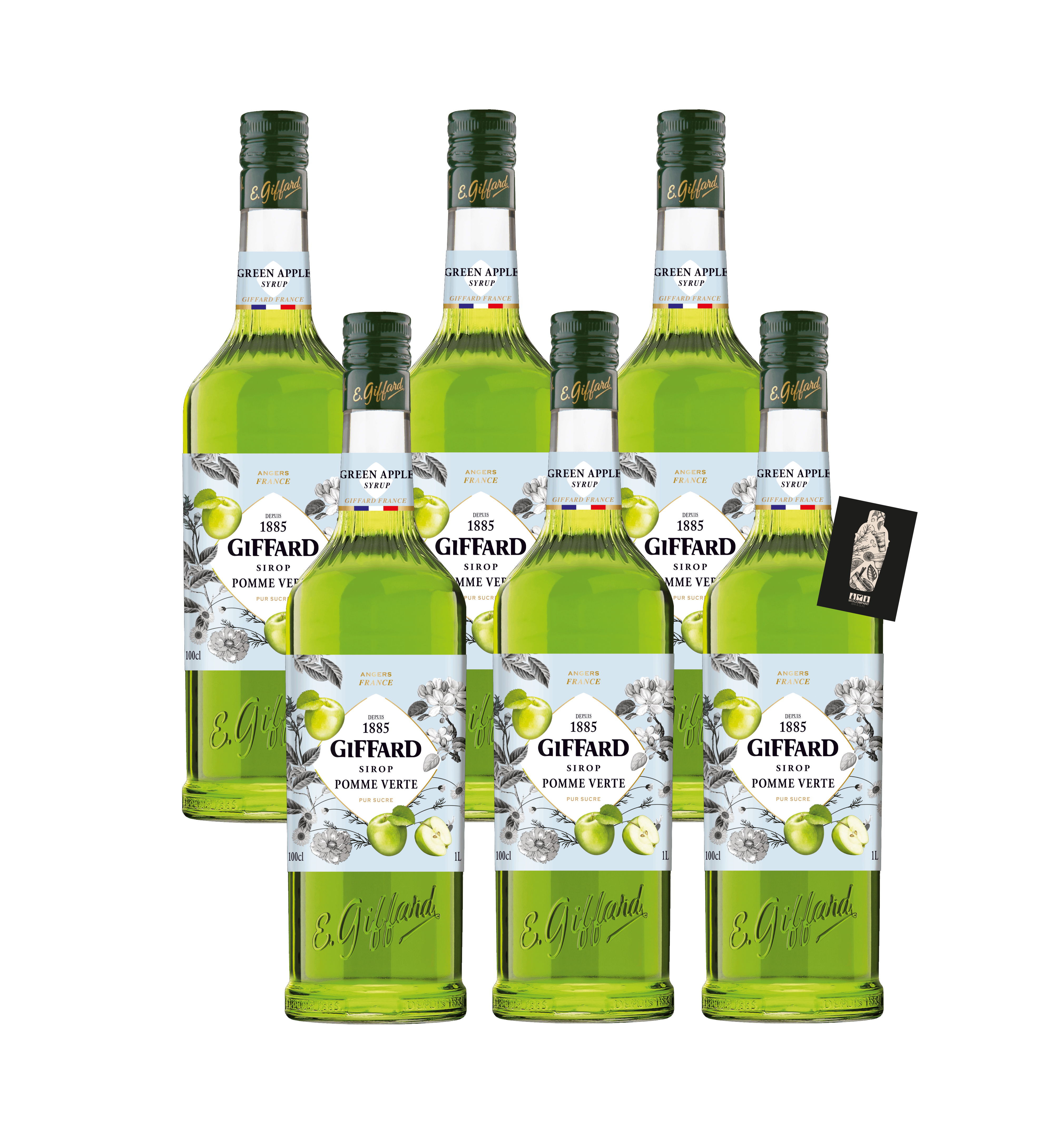 Giffard 6er-Set Grüner Apfel Sirup Green Apple Syrup Sirop Pomme Verte 6x1L 