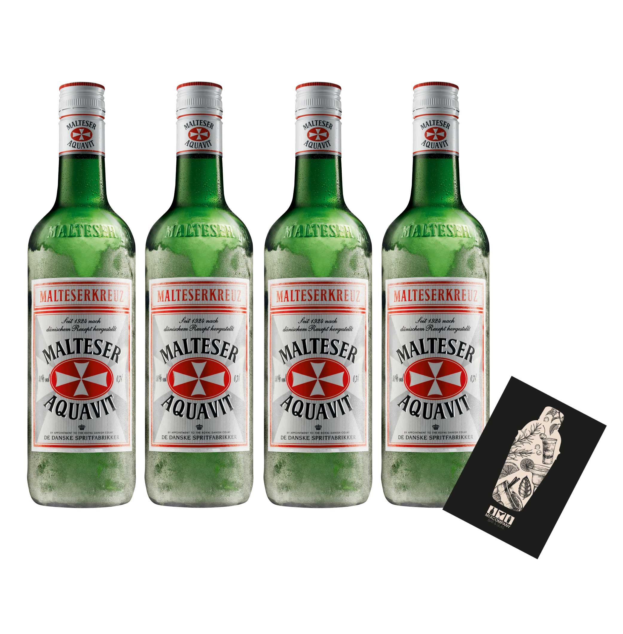 Malteser 4er Set Aquavit 4x 0,7L (40% Vol) Malteserkreuz seit 1924 nach dänischem Rezept hergestellt- [Enthält Sulfite]