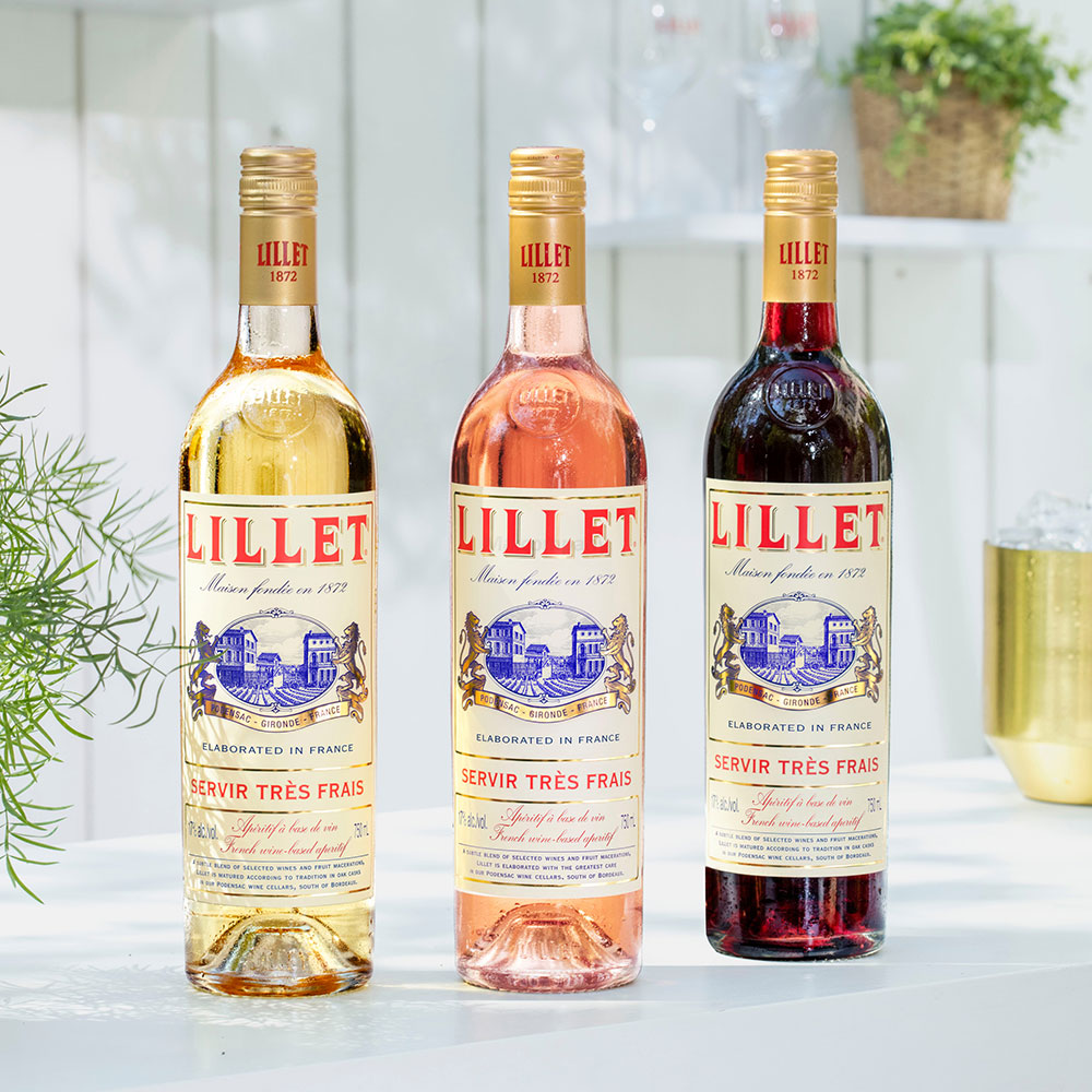 Lillet Schuber Geschenkset - Lillet Blanc Aperitiv de France 750ml (17% Vol) + 2 Lillet Gläser