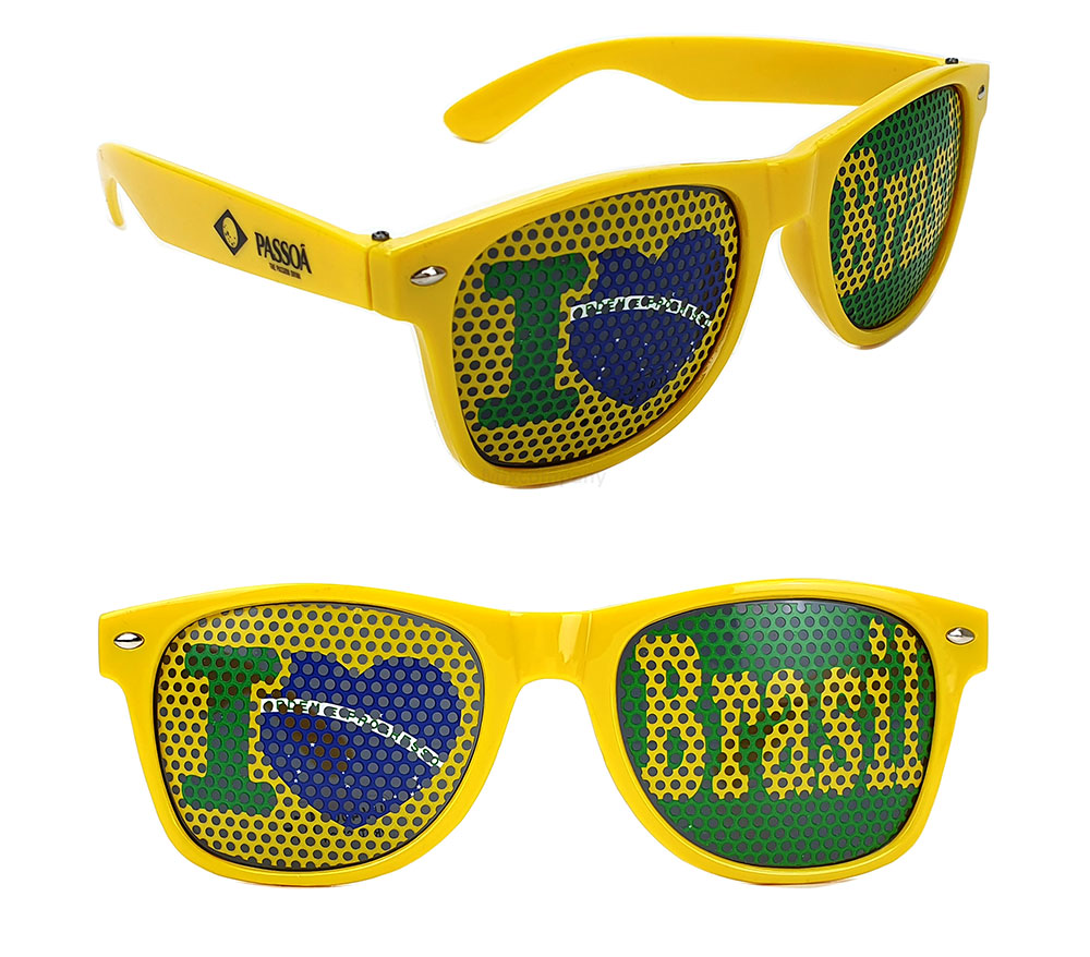 3x PASSOA I Love Brasil Brille - WM / EM Zubehör / Fanartikel - Sonnenbrille / Partybrille Gelb - Brasil / Brasilien
