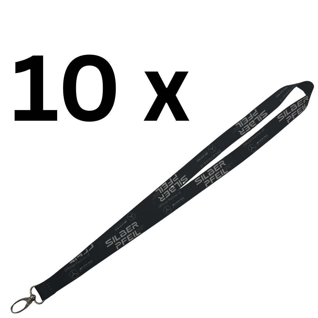 SILBERPFEIL Schlüsselband 10er Set – Mercedes AMG Motorsport Fan Lanyard – schwarz – mit Metallhaken