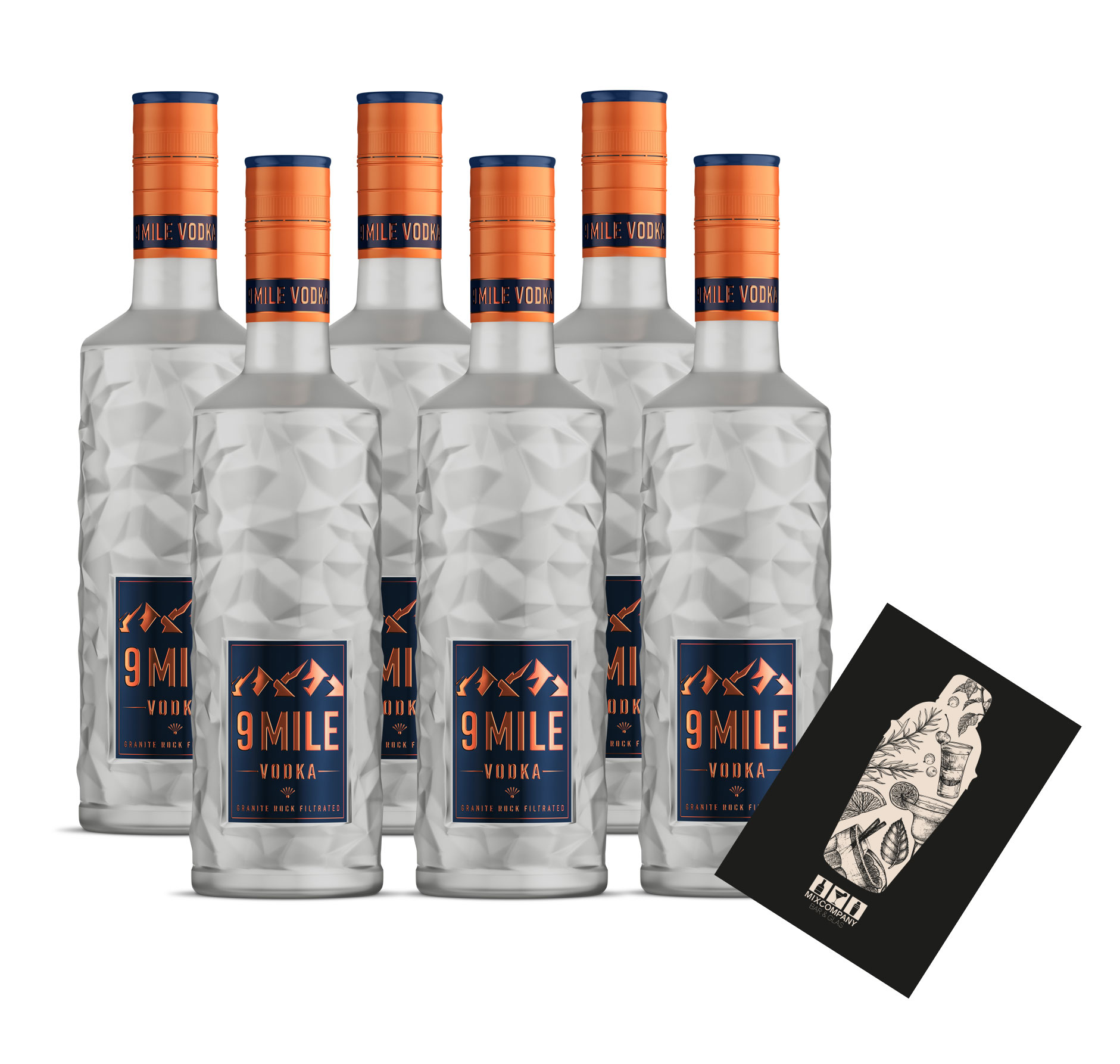 9 Mile Vodka 6er Set Wodka 6x 0,5L (37,5% Vol) granite rock filtrated- [Enthält Sulfite]